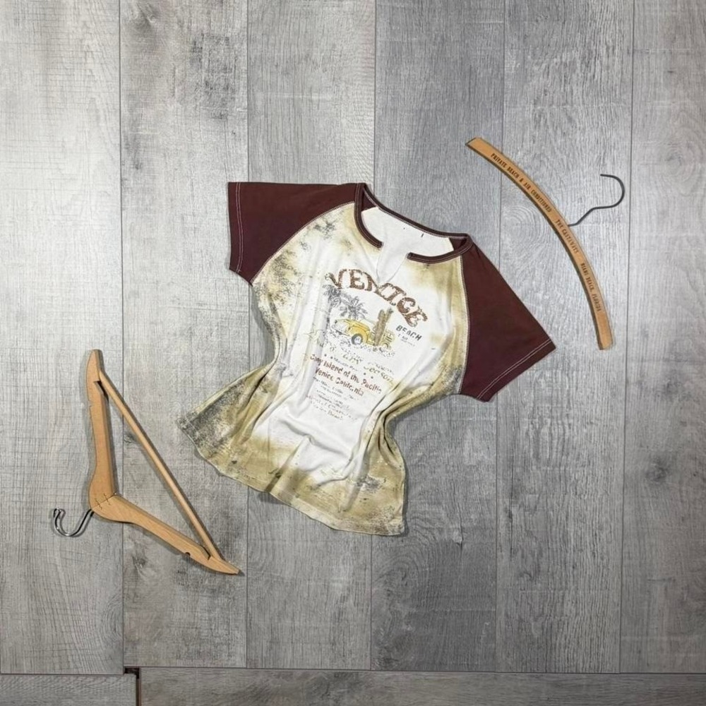 Women's vintage brown and white bedazzled tie dye Venice beach top
